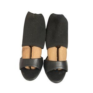 Arezzo women size 8.5 black ankle sock 3.5 in heel open toe pumps shoes brazil